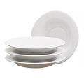 White Porcelain Dinnerware Set With Stacked Plates And Bowls For Everyday Use