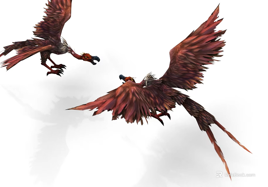 Game Movie Character As Red Giant Birds Flying With Majestic Spread Wings 3d model 