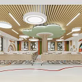 Modern Conference Room Interior Design With Neat Tables Chairs Round Ceiling Lights And Green Decor