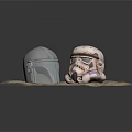 Two Stylish Helmets Metallic Silver And Pink Weathered Design On Sandy Base