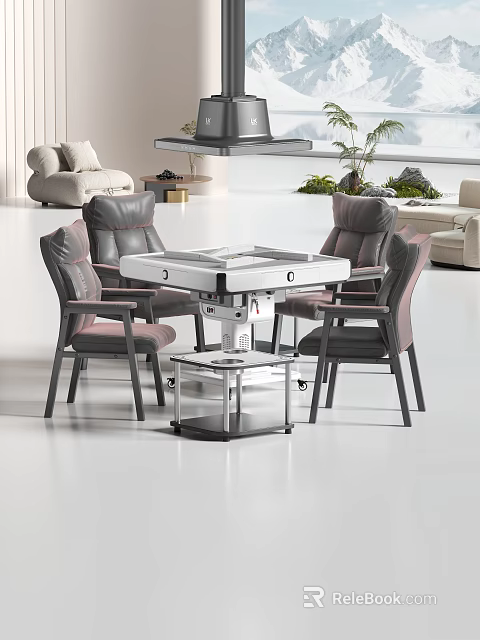 Modern Mahjong Table Set With Comfortable Chairs For Home Game Room 3d model 