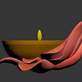 Decorative Lotus Shaped Candle With Pink Petals Golden Rim And Burning Yellow Flame