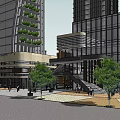 Vibrant Commercial Street With Modern Buildings Trees Pink Flowers Cars And Pedestrians