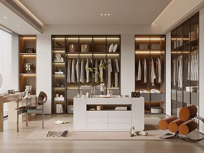 Modern Walk In Closet Interior With Wardrobes And Dressing Table 3d model
