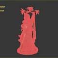 Detailed Female Figure Sculpture In Green Attire With Palm Tree And Carved Base