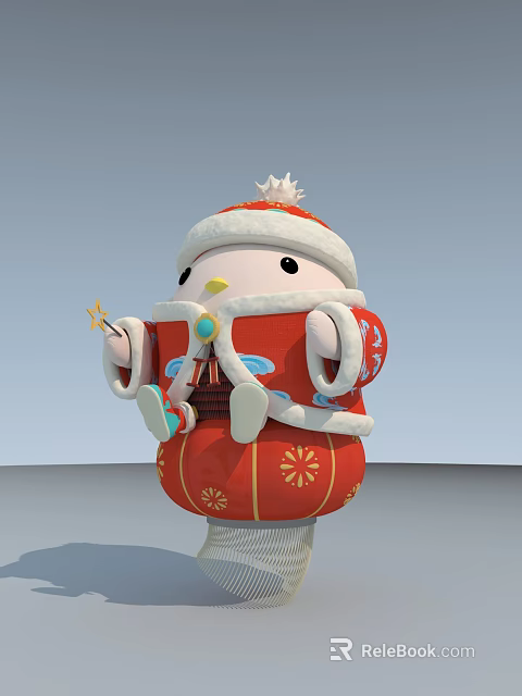 Festive Doll Wearing Red Outfit With Gold Patterns Santa Hat And Star Shaped Item 3d model 
