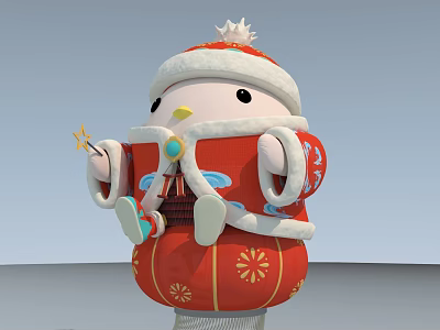 Festive Doll Wearing Red Outfit With Gold Patterns Santa Hat And Star Shaped Item 3d model