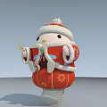 Festive Doll Wearing Red Outfit With Gold Patterns Santa Hat And Star Shaped Item