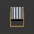 Blue and White Striped Outdoor Lounge Chair with Yellow Metal Frame