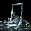 Art Installation With Square Frame Traditional Costume Female Statue Wavy Decorations Small Lanterns And Reflections