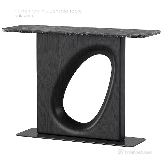 Black Marble Top Desk with Modern Black Frame and Oval Cutout Design 3d model 
