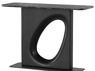 Black Marble Top Desk with Modern Black Frame and Oval Cutout Design 3d model
