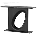 Black Marble Top Desk with Modern Black Frame and Oval Cutout Design