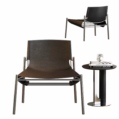 Modern Leather Leisure Chair With Metal Frame And Side Table Design 3d model