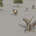 Trees 3D Models With Various Sizes Shapes Gray Background And Dead Stumps 3d model