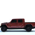 Red Jeep Four Door Pickup Truck With Rugged Design And Black Wheels