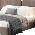 Elegant Modern Double Bed With Brown Headboard White Linen Sheets Gray Blanket Pillow And Nightstand
