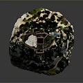 3D Model of Hilltop Castle With Red Tower Stone Walls and Mountainous Terrain