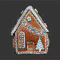 Decorative Gingerbread House With White And Blue Frosting Snowflake Leaf Patterns