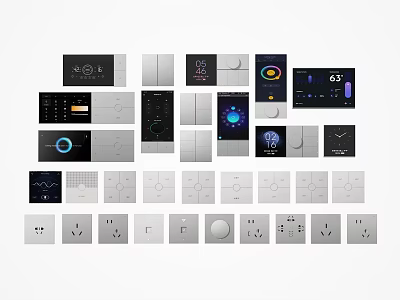 Modern Switch Panels With Various Smart Controls Digital Displays And Power Sockets 3d model
