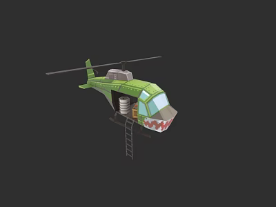 Green Helicopter With Rotors Ladder And Shark Mouth Design 3d model