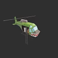 Green Helicopter With Rotors Ladder And Shark Mouth Design