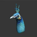 Peacock Head With Vibrant Blue Feathers And Colorful Crest On Dark Background
