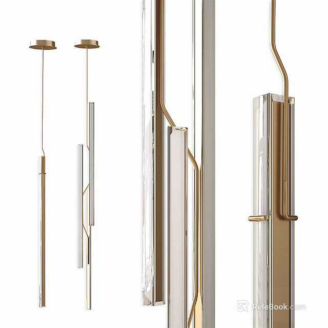 Modern Linear Chandelier With Metallic Frame And Transparent Panels For Contemporary Interior Design 3d model 