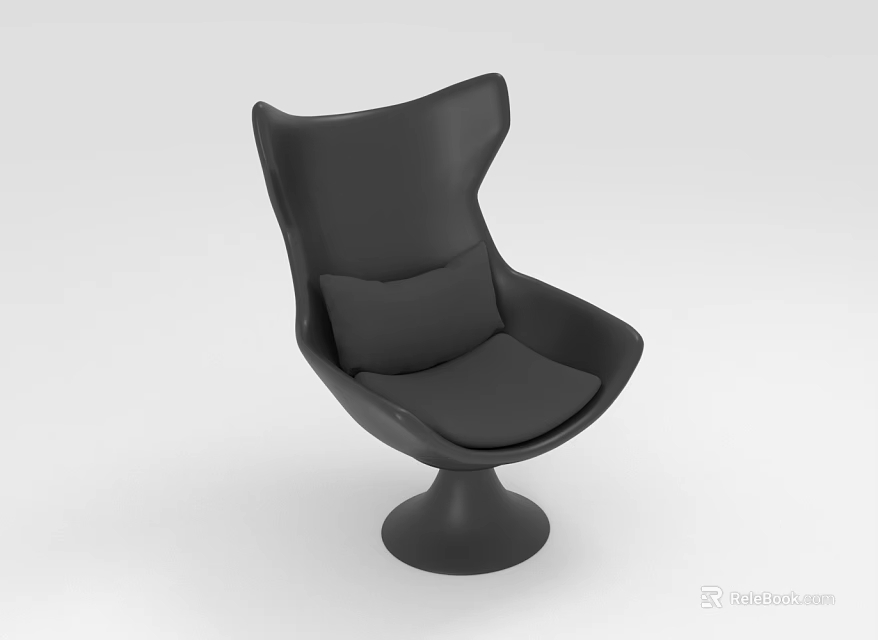 Modern Black Accent Chair Design With Comfortable Cushion And Round Base 3d model 