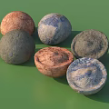 Stone and Wood Decorative Objects with Spherical and Bowl Shaped Textured Surfaces