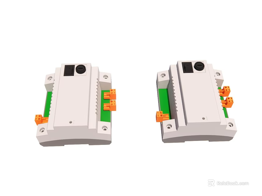 White Electrical Components With Green Panels And Orange Connectors Dual Units 3d model 