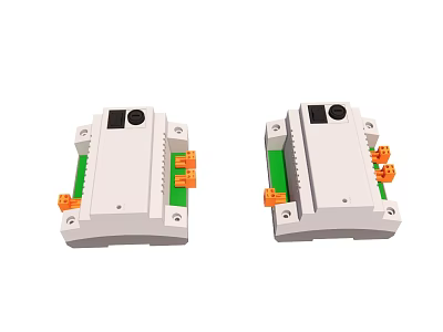 White Electrical Components With Green Panels And Orange Connectors Dual Units 3d model