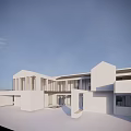 Elegant Modern White Guesthouse Building Featuring Large Glass Windows Open Design And Terrace