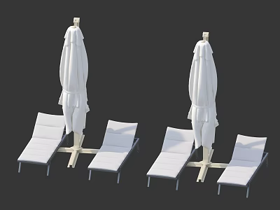 Modern Outdoor Lounge Chairs With White Umbrellas For Relaxing Patio Area 3d model