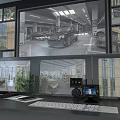 Computer Control Center Setup With Multiple Screens Displaying Various Scenes And Devices
