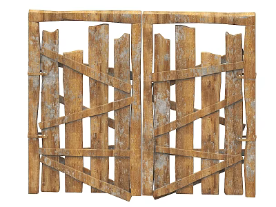 Rustic Wooden Double Doors Featuring Cross Braces And Weathered Texture 3d model