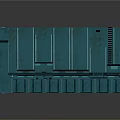 Cartoon Style Sci-Fi Corridor With Blue Toned Walls Mechanical Pipes And Metal Floor