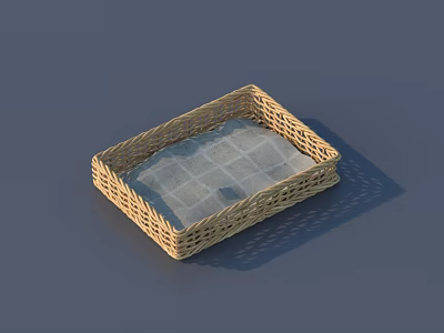 Wicker Storage Basket With Checkered Cloth Lining For Home Daily Use 3d model