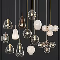 Modern Hanging Chandeliers With Various Glass Shapes And Metal Frames For Home Decor