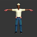 Construction Worker Character With White Hard Hat Pink Gloves And Outstretched Arms