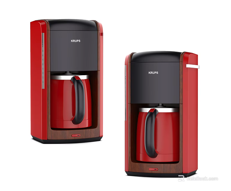 KRUPS Red Coffee Makers Home Appliances With Black Top And Wooden Base Design 3d model 