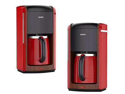 KRUPS Red Coffee Makers Home Appliances With Black Top And Wooden Base Design 3d model