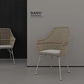 Woven Rattan Outdoor Chair With Armrests Comfortable Seat And White Metal Legs