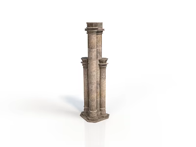 Classic Architectural Stone Pillar Structure With Three Columns And Base Design 3d model