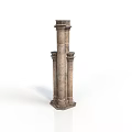 Classic Architectural Stone Pillar Structure With Three Columns And Base Design 3d model
