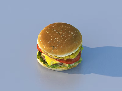 Delicious Fresh Hamburger With Sesame Seed Bun Lettuce Tomato And Cheese Patty 3d model