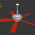 Modern Ceiling Fan With Red Blades Silver Metal And Transparent Center