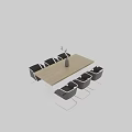 Modern Dining Table Set with Light Wood Tabletop and Brown Upholstered Chairs with Metal Legs