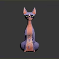 Cute Purple And Pink Cartoon Cat With Pointed Ears Slender Tail Sitting