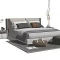 Modern Double Bed Setup With Bedside Tables Pillows Ottoman And Decorative Items 3d model